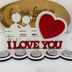 I Love You Yazılı Romantik Ahşap Mumluk – Hayat Seninle Güzel Tasarım