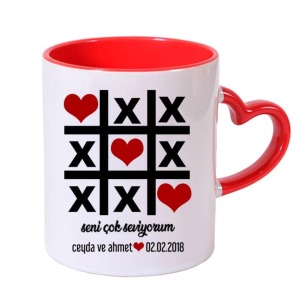 Kupa Kulplu ve içi kırmızı kalpli bardak 