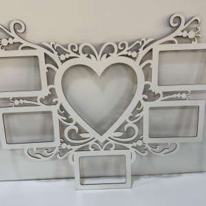 Ahşap Kalpli Çoklu Fotoğraf Çerçevesi – Dekoratif Duvar Çerçevesi